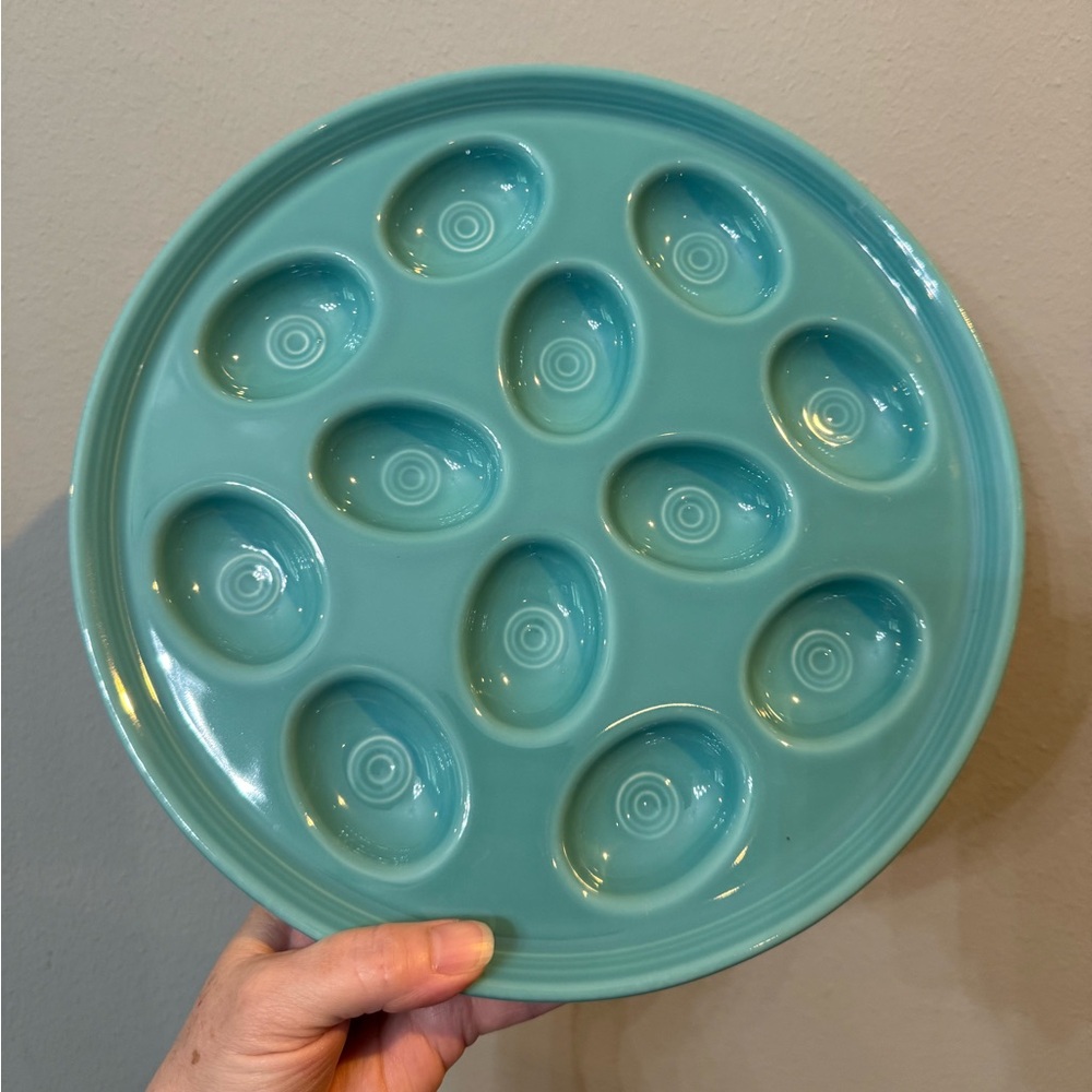Fiestaware Fiesta Deviled Egg Plate Platter Homer Laughlin Teal Blue Turquoise?